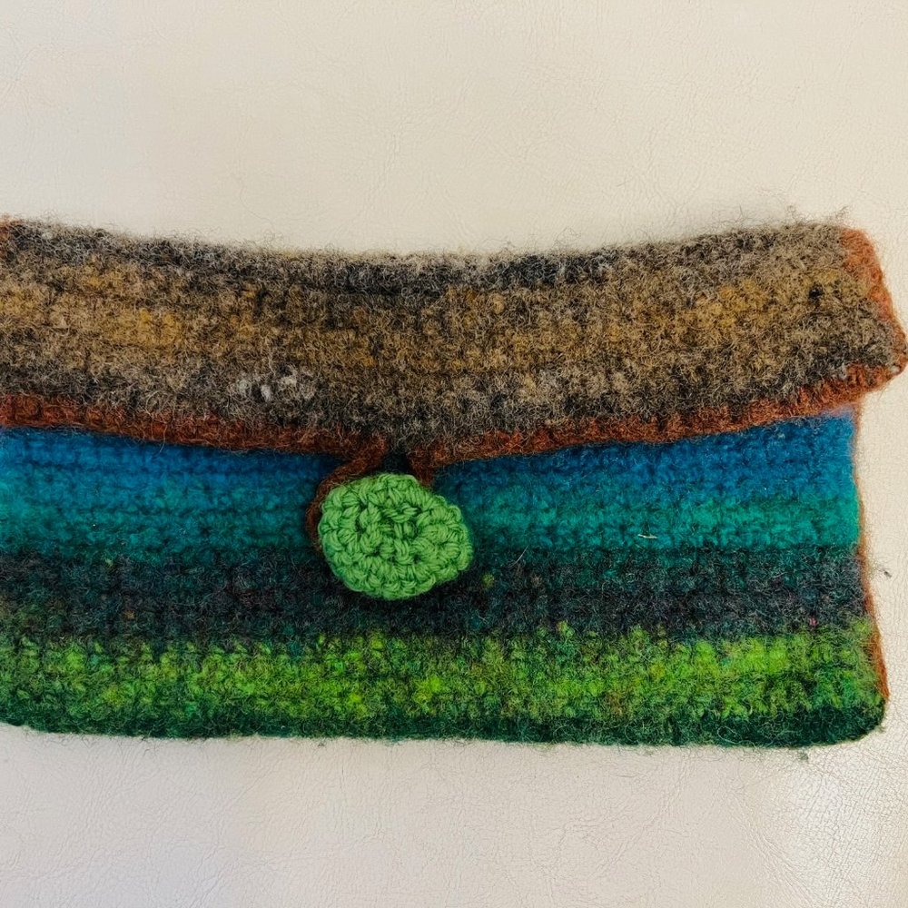One of a kind felted wool yarn clutch handmade in NOLA